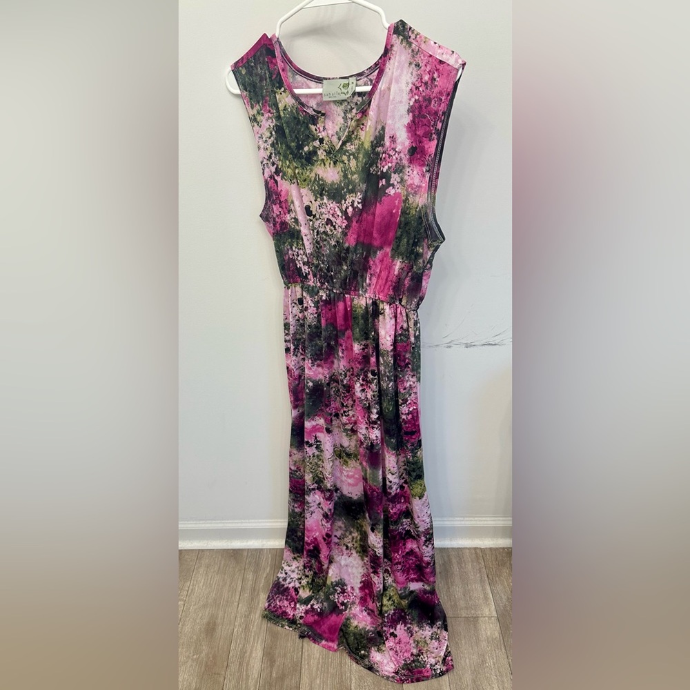 Sahalie Vibrant Pink and Green Maxi Dress